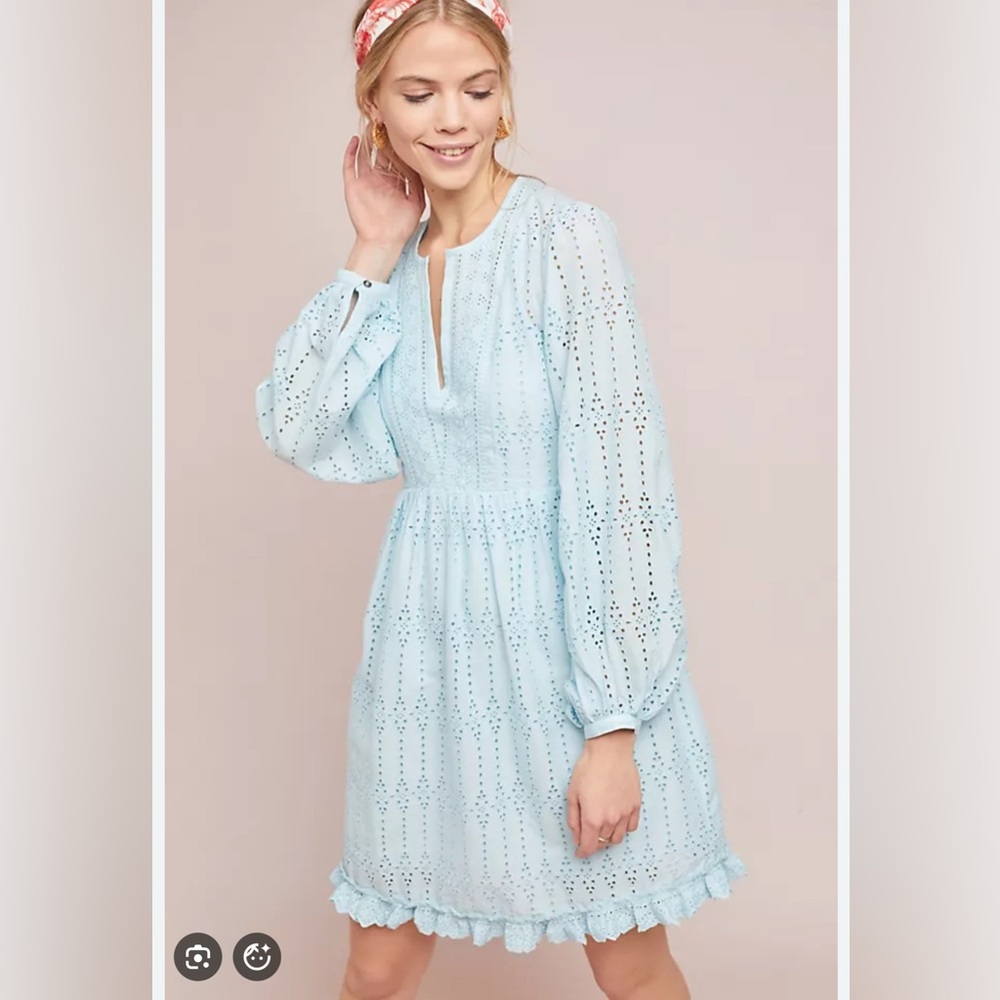 New Anthropologie Light Blue Eyelet Babydoll Dress